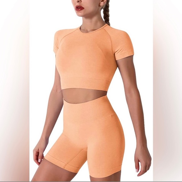 Pants - Seamless 2 piece yoga activewear outfit orange